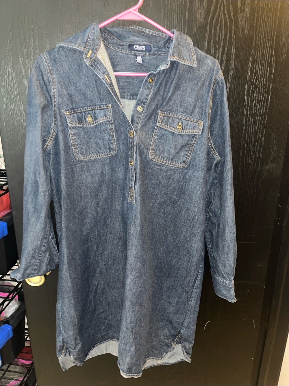 Chaps Denim Shirt Dress in Dark Blue
